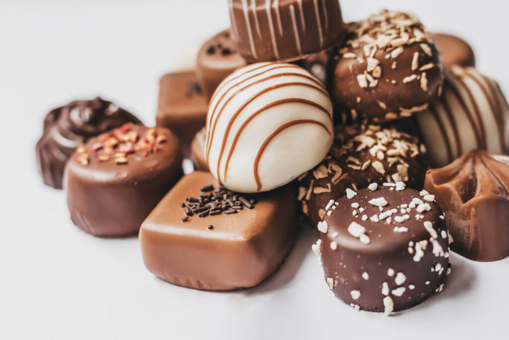 Assorted of dark, white and milk chocolates